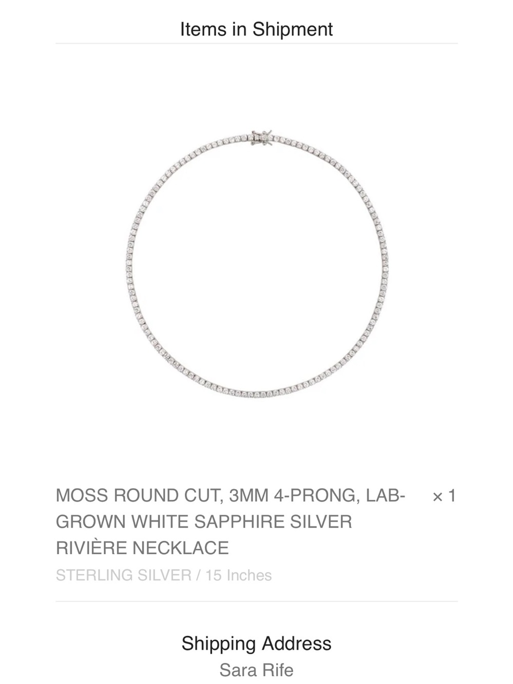 MOSS ROUND CUT, 3MM 4-PRONG, LAB-
GROWN WHITE SAPPHIRE SILVER
RIVIÈRE NECKLACE